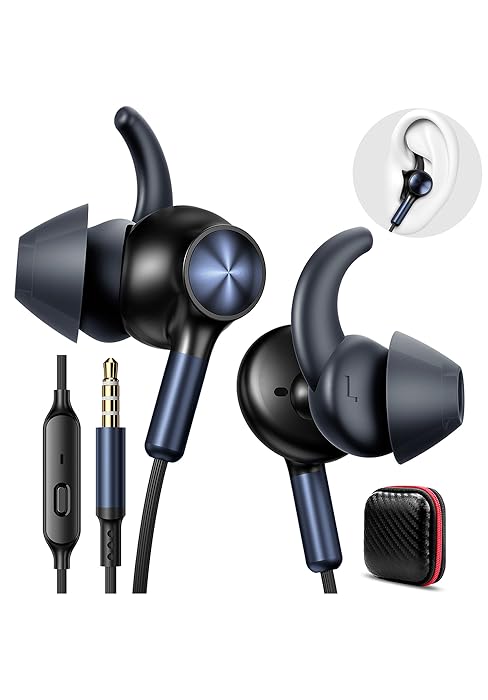 sport in ear headphones wired earbuds with anti -fall wingtips for workout/running/sport
