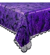 OurWarm 2Pcs Halloween Tablecloth, Spider Web Halloween Table Cloth, Purple Black Lace Tablecloth...