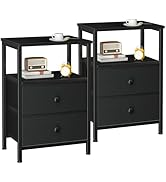LOAKEKEL Night Stand Set 2, Bed Side Table with 2 Fabric Drawers, Nightstand with Open Storage Sh...