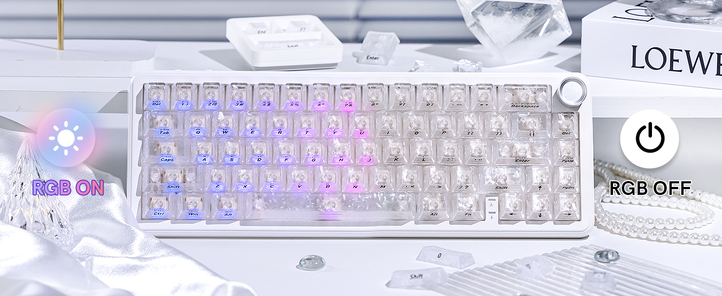 White Clear Translucent keycaps,Shine Throug Key caps,Side Print,Cherry Profile custom Keycaps