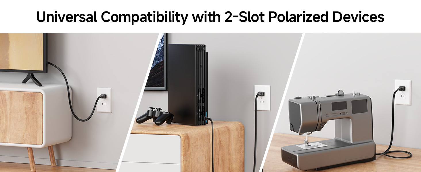 2 Pack 2 Prong Vizio TV Power Cord Replacement 6 ft, PS2 Power Cord