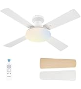 Amico Ceiling Fans with Lights, 44 inch Flush Mount Ceiling Fan with Light and Remote Control, Lo...