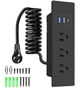 Recessed Furniture Power Strip with One USB-C, Two USB-A, and Three AC Outlets - 6.9FT Power Cord...