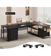 UPOSOJA 71" Executive Desk, Reversible L Shaped Desk with Mobile File Cabinet &amp; Power Outlets, La...