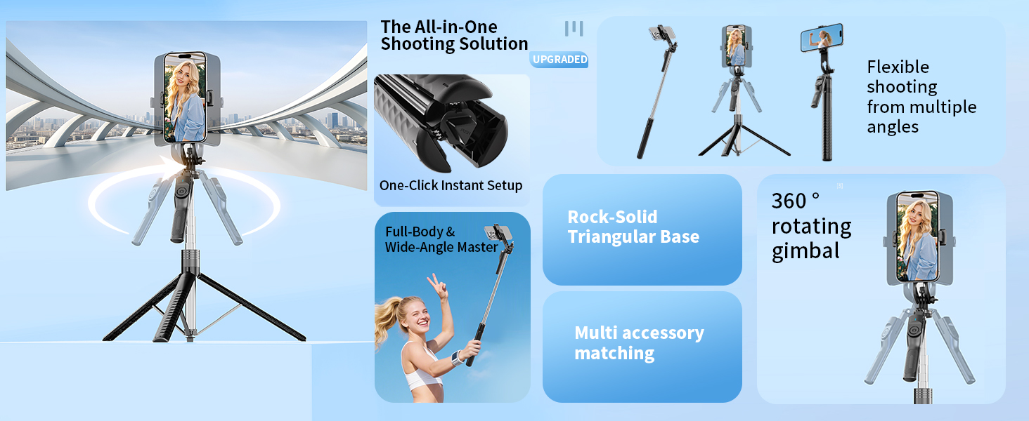 Phone Tripod and Selfie Stick, Tripod with Wireless Compatible with iPhone Android