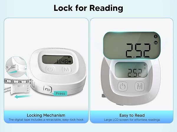Tape measure body measuring tape with lock and LCD screen for easy use and accurate body readings.