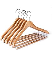 Quality Hangers Wooden Hangers Beautiful Sturdy Suit Coat Hangers with Locking Bar Glossy Natural...
