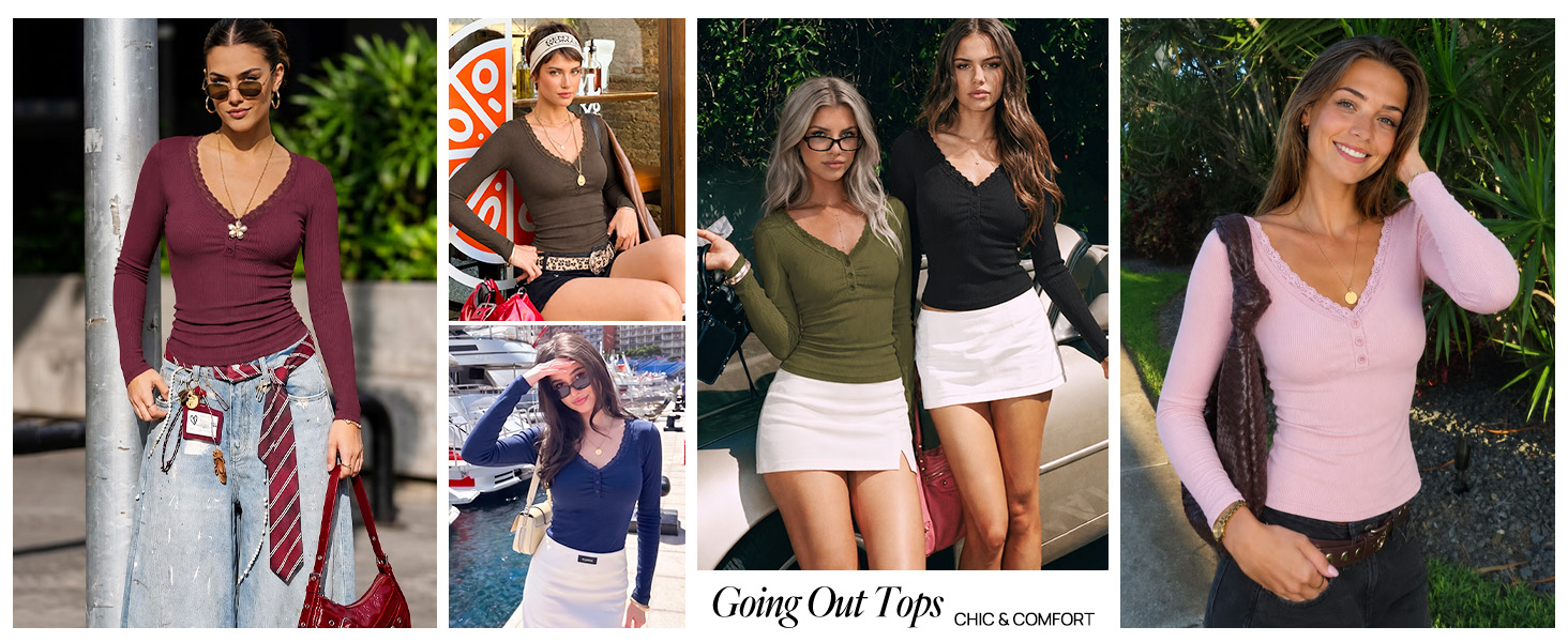 Women&amp;amp;amp;#39;s Lace Trim V Neck Cute Tops
