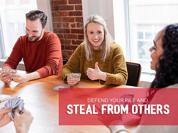 Happy card players having fun defending their holdings and stealing from other players.