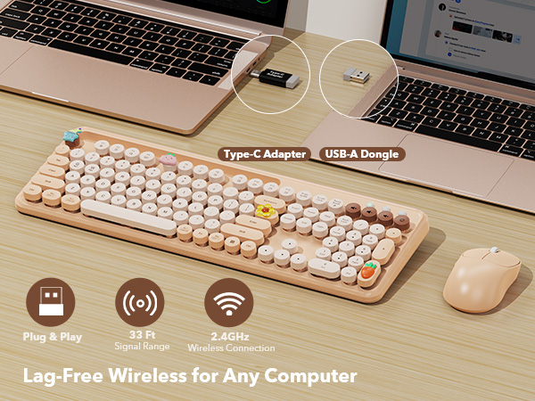 Lag-Free Wireless for Any Computer. The keyboard and mouse share a single USB receiver.