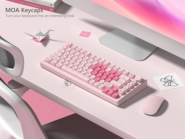 Womier Pink Keyboard Keycaps 60 65 75 100 Percent, MOA Profile Cute Keycap PBT