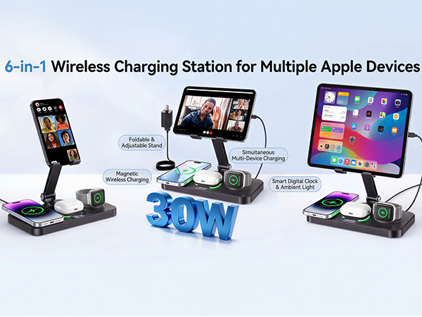 6-in-1 Wireless Charging Station for Multiple Apple Devices