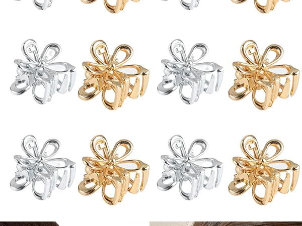 Gold Small Flower Hair Clips for Women
