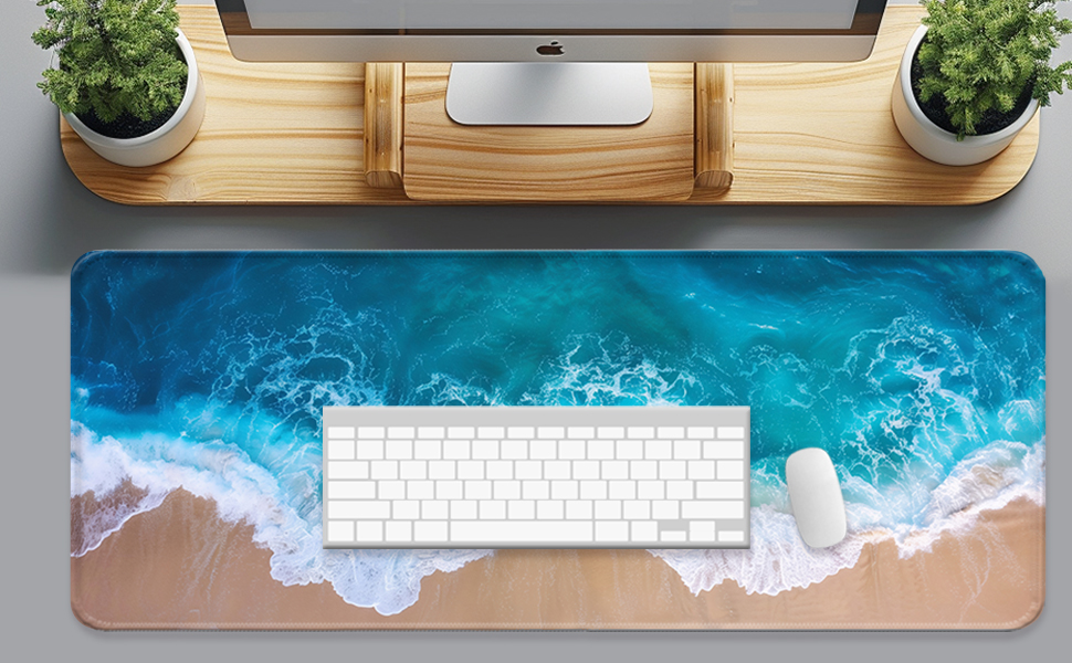 Ocean Beach Gaming Mouse Pad, Extended Large Sea Wave Desk Mat