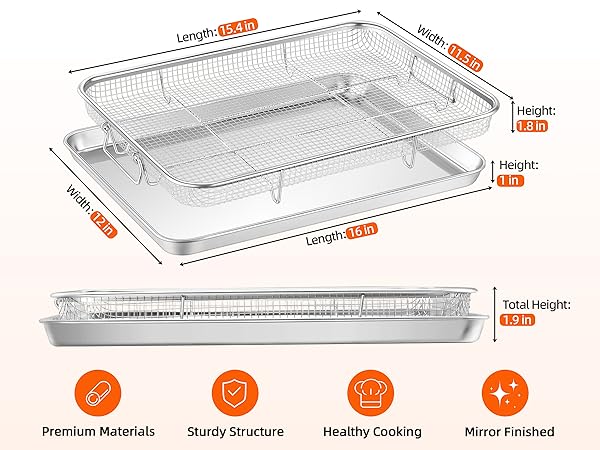 oven air fryer basket and tray set includes 15.4” x 11.5” basket and 16” x 12” tray Large capacity