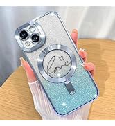 ZIYE Magnetic Case Designed for iPhone 15 Plus Glitter Case Luxury Plating Love Heart Compatible ...