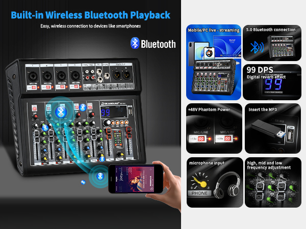 6 Channel Audio Mixer,Mixing Console,Audio Mixer