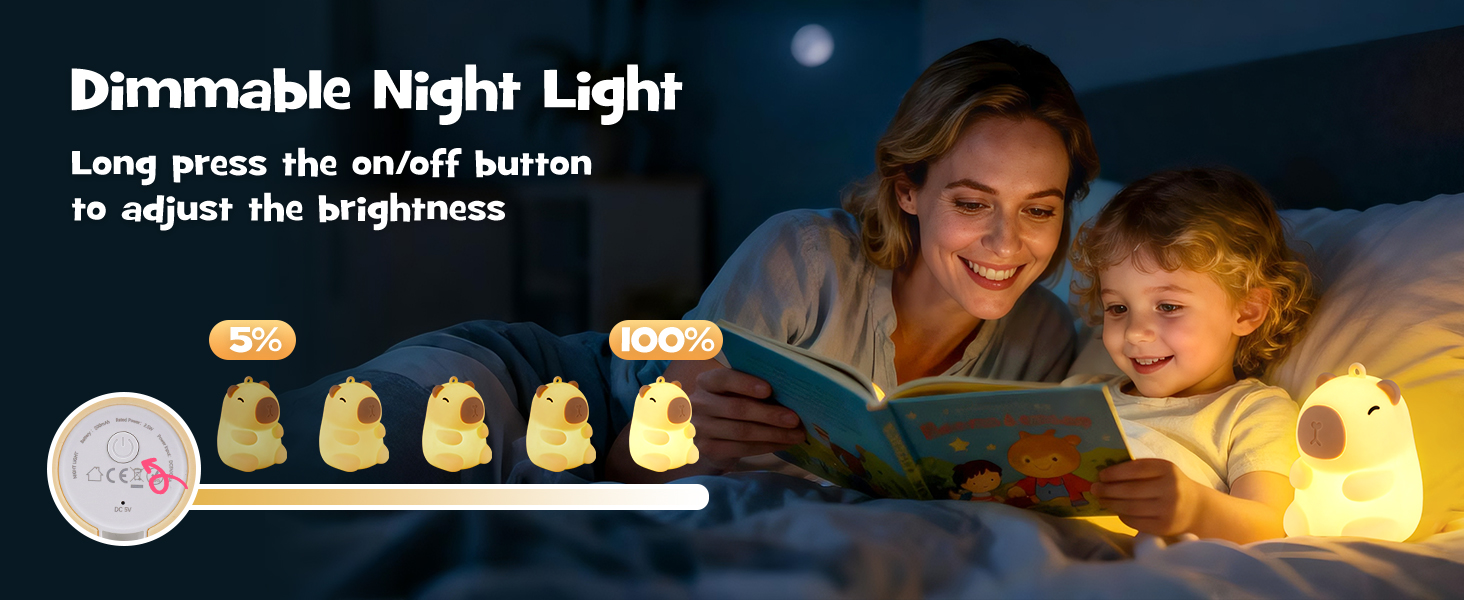 Squishy Christmas Capybara Night Light with RGB Modes Dimmable