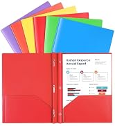 SUNQEBO 2 Pocket Folder with Prongs, 3 Prong Folders with Pockets, 6 Pack Heavy Duty Plastic Fold...