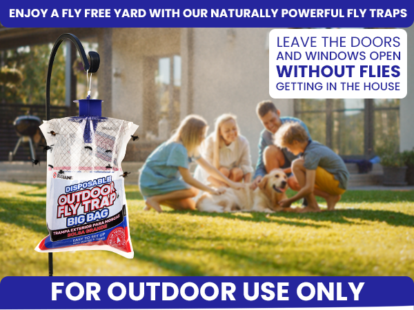 Big fly trap for outdoor use only. Enjoy a fly free yard with our naturally powerful fly catcher