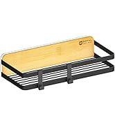 ROYAL CRAFT WOOD Shower Caddy Self Adhesive Organizer - Bamboo &amp; Iron Shower Shelves with Hooks S...