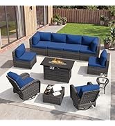 Aoxun 11 Piece Outdoor Patio Furniture Set with 44'' Fire Pit Table, Wicker Rattan Outdoor Furnit...