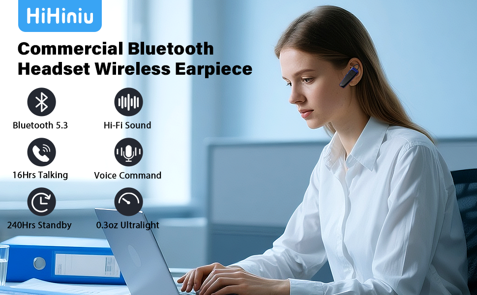 V5.3 Bluetooth Earpiece Wireless Handsfree Driving Headsets with Noise Canceling Mic