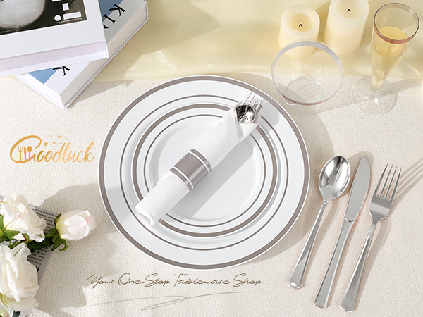 Silver Disposable Plastic Dinnerware Set