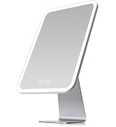 NEZZOE Lighted Makeup Mirror, Metal Table Mirror with Stand, 2000 mAh Rechargeable Vanity Mirror ...