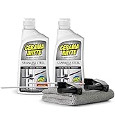Cerama Bryte Stainless Steel Polish Spray with Microfiber Cloth, 16 Ounce (2 Count Bottles), Stre...