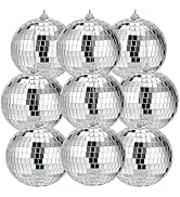 Suwimut 9 Pack Mirror Disco Ball, 4 Inch Small Mirror Ball Ornaments Silver Hanging Disco Balls w...