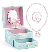 Kids Musical Jewelry Box for Girls with Drawer and Jewelry Set with Magical Unicorn - Blue Danube...