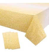 Kesfey 3 Packs Ombre Gold Plastic Tablecloth 54 x 108 Inch Gradient Pastel Gold Sequin Table Clot...