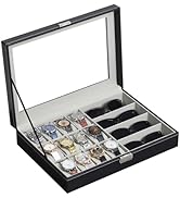 AUTOARK Leather 12 Watch Box Jewelry Case and 4 Piece Sunglass Eyeglasses Organizer,Mens Women St...