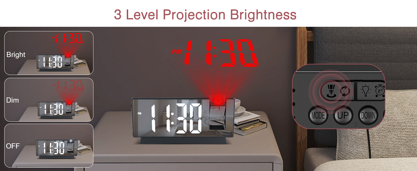 Projection Alarm Clock, 7.8&amp;#34; Mirror Digital Clock