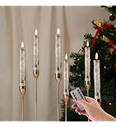 Eywamage Birch Bark Flameless Taper Candles with Remote, Short Wood LED Wax Candlesticks Flickeri...