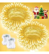 2 Pack Christmas String Lights Battery Operated with Timer, 66FT 200 LED Waterproof Twinkle Light...