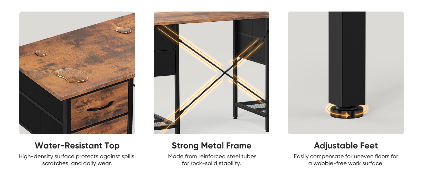 wooden desk with adjustable fesst