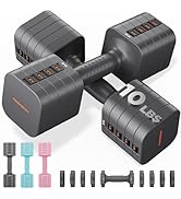 FEIERDUN 5-in-1 Adjustable Dumbbell Set of 2, 20LBS/10LBS Hand Weights for Women, 1s-Adjust Dual-...