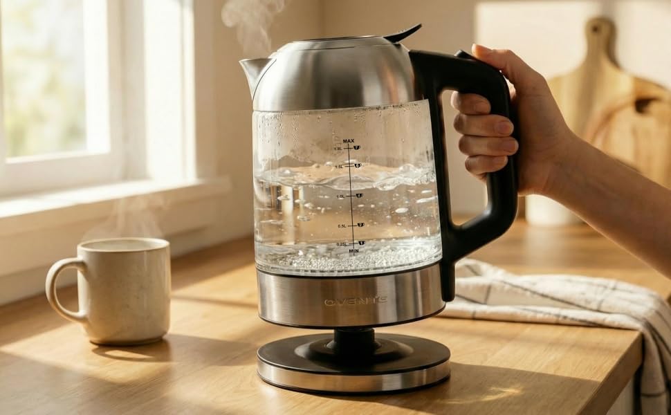 Electric Kettle, 1.8L Glass Tea Kettle &amp;amp; Stainless Steel BPA-Free Cordless Electric Kettle