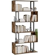 Gadroad 5-Tier Geometric Bookcase,S Shaped Bookshelf, Wood Decorative Storage Shelving, Modern Fr...