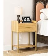 AEPOALUA Nightstand with Charging Station,Bedside Table with Drawer and 2 Shelf Storage, Small Si...