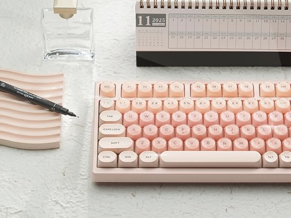 Pink Mechanical Gaming Keyboard 75% with Color Multimedia Display Jelly Keyboard Wired