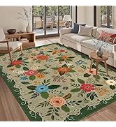 GarveeHome Stain Resistant Spring Area Rugs 8x10 Boho Floral Rug Non Slip Low Pile Machine Washab...