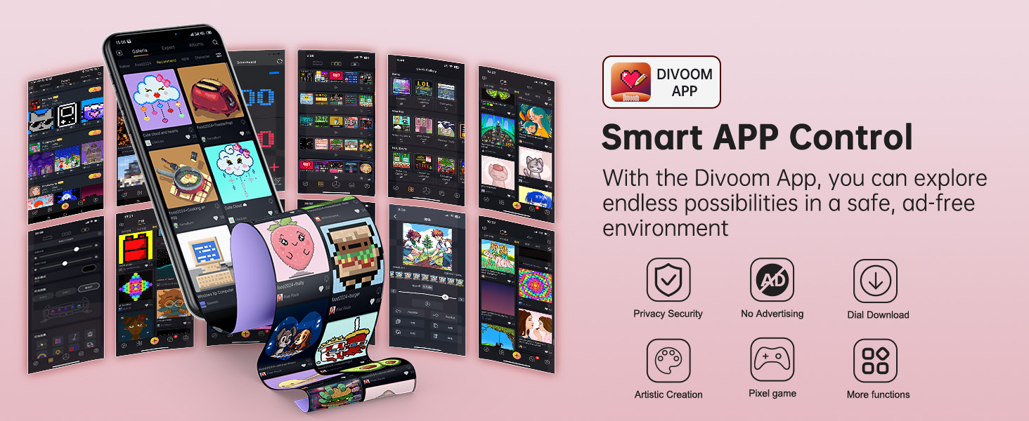 Smart app interface mockup showing multiple screens with entertainment controls and media playback options