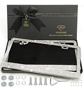 Shering 2 Pack Bling License Plate Frames for Women, Stainless Steel, 1200pcs Rhinestone Sparkly ...