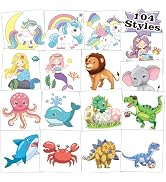 104 PCS Kids Temporary Tattoos for Party Supplies, Dinosaur Unicorns Mermaid Animal Temp Tattoo S...