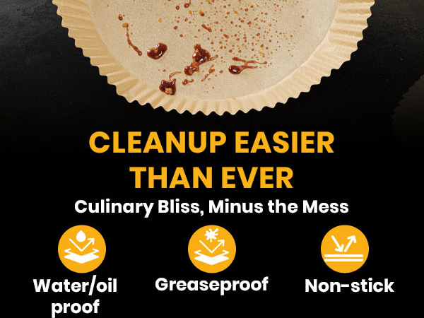 Disposable air fryer liners round shape help reduce mess and simplify cleanup.