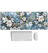 PaJiaNi Navy Blue Vintage Watercolor Flowers Mouse Pad,Aesthetic Summer Flower Desk Mat,Spring Wh...