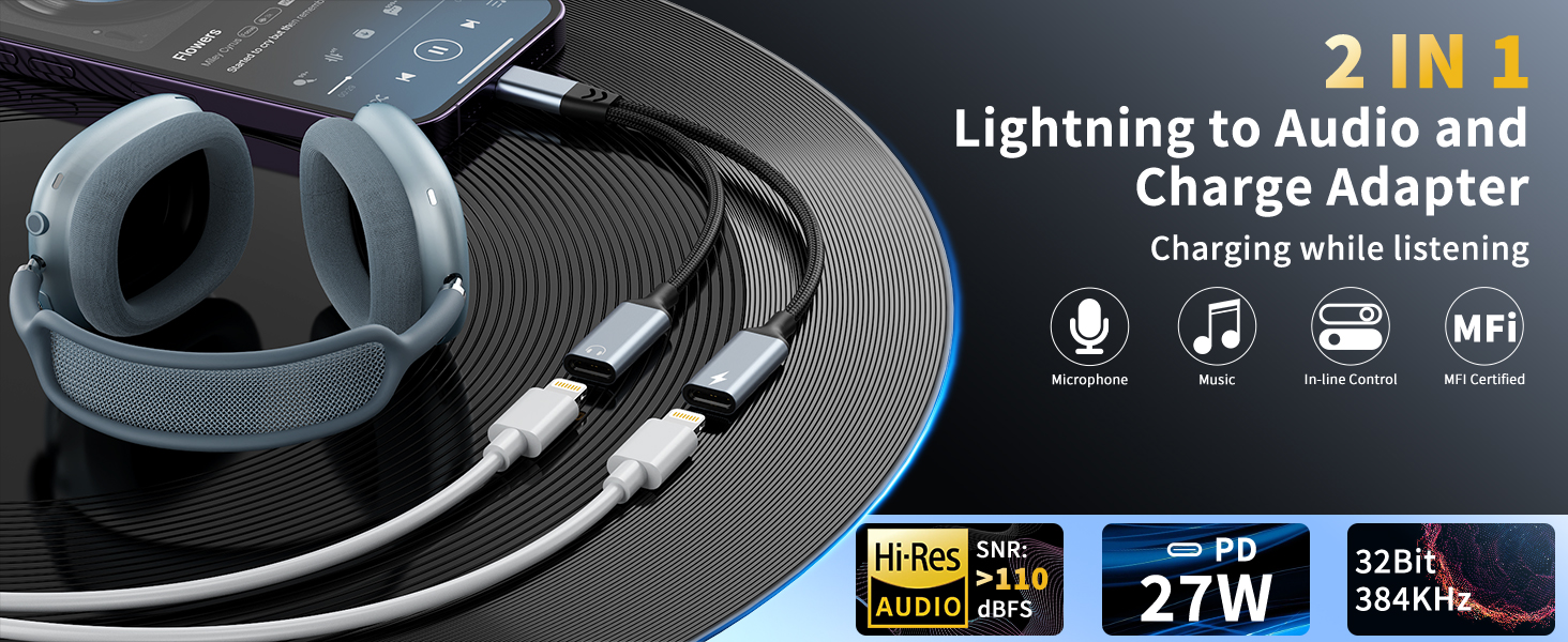 lightning to audio and charge adapter